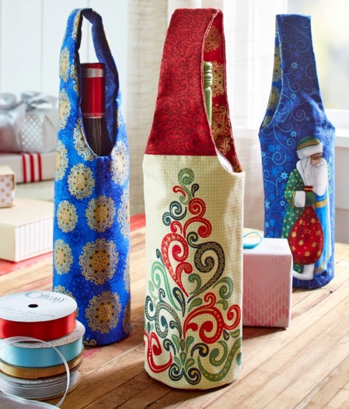 Two Wine Totes and a Koozie for Home and Gift Giving Quilting Digest