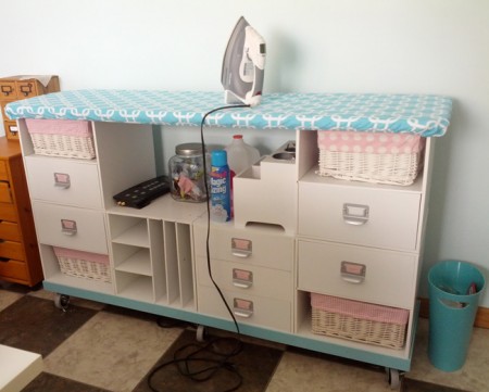 Quilting Digest - Create a rolling ironing station from a storage cart and  a tabletop ironing board. Learn how to make your own here