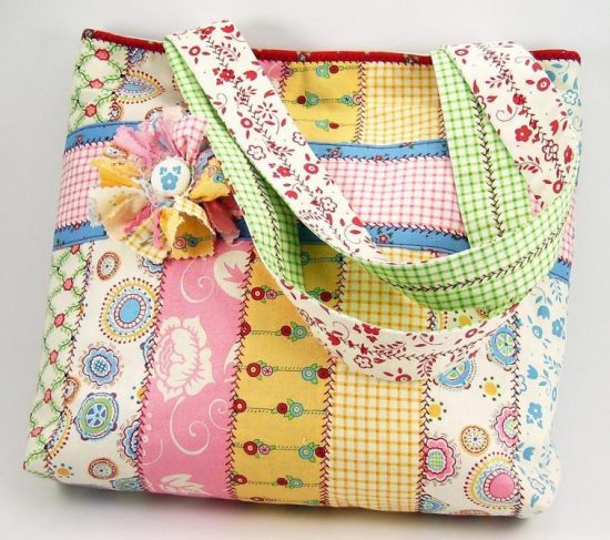 Jelly Roll Tote with Fabric Flower Pin