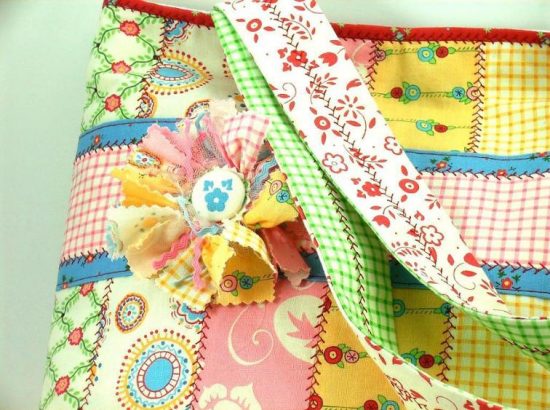 Jelly Roll Tote with Fabric Flower Pin