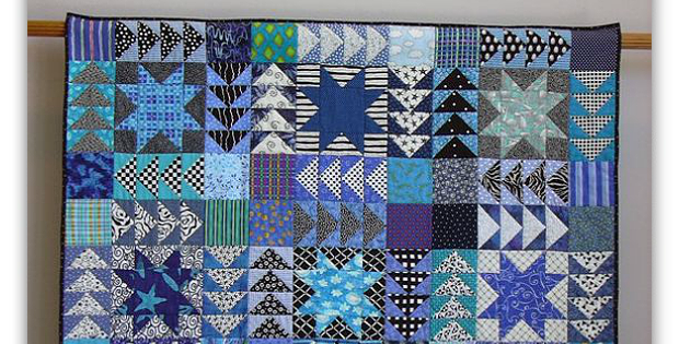 Black and White and Blue All Over Wall Quilt