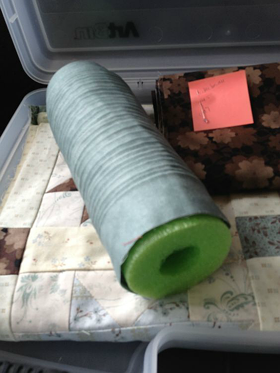 Pool Noodle for Storing a Quilt Binding