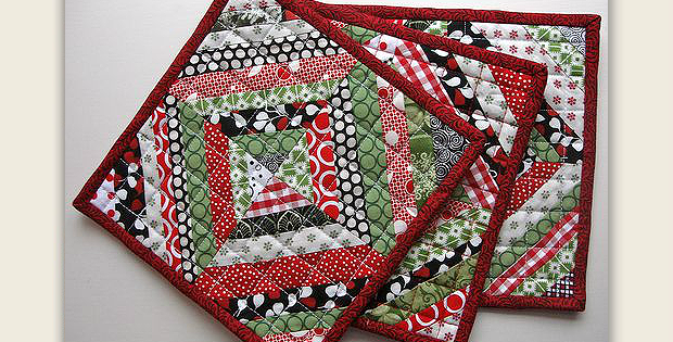 String Pieced Holiday Pot Holders