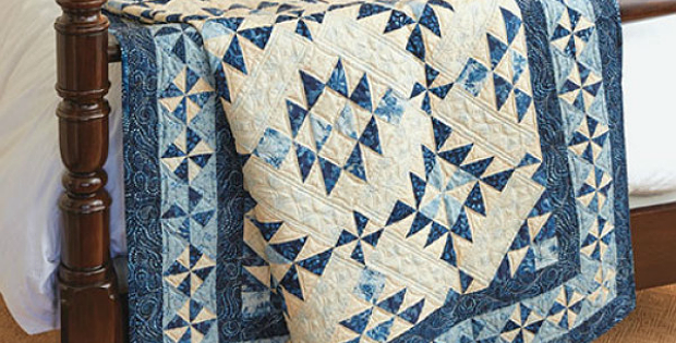 blue and white quilt