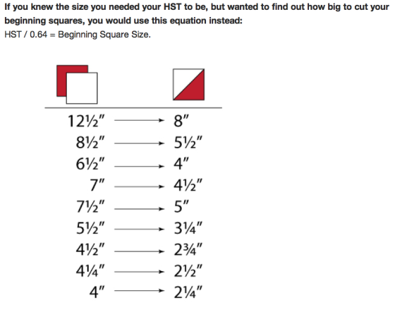 Pinwheel Block Size Chart