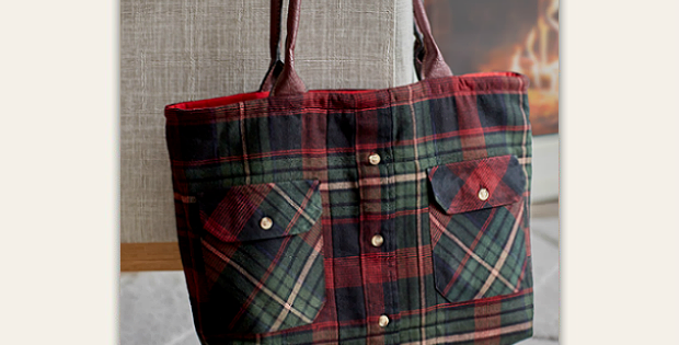 Denim and Plaid Shirt Tote Bag