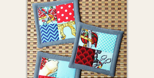 Four Patch Drink Coasters with Faux Binding