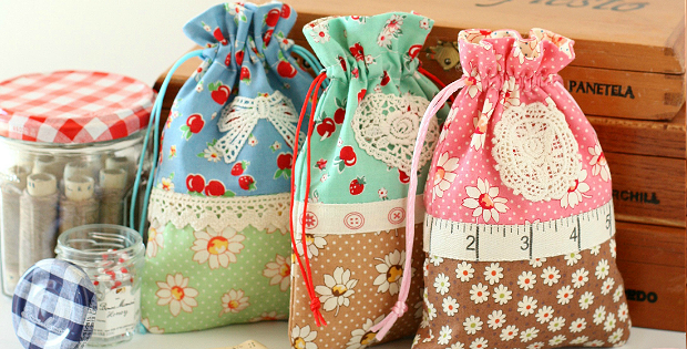 Retro Drawstring Bags Tutorial