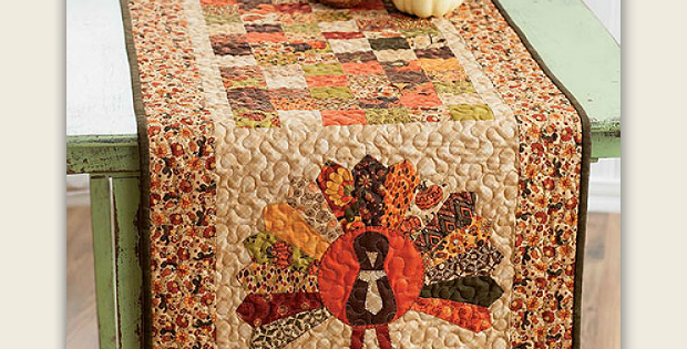 CC Home Furnishings 64 Beige and Brown Festive Patchwork Turkey Decorative Thanksgiving Table Runner 