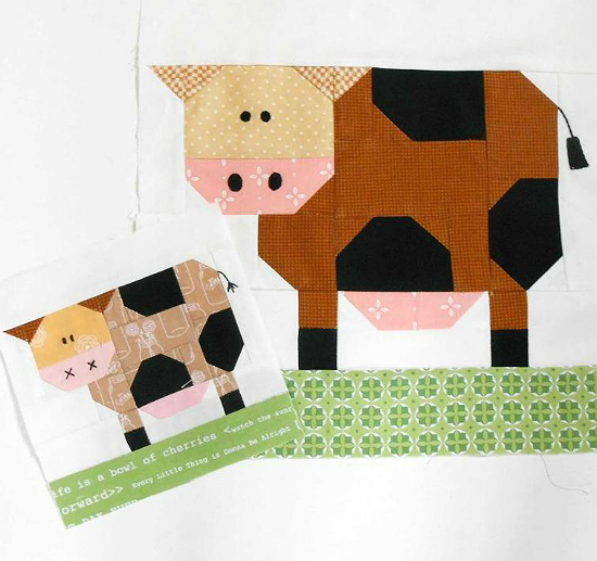 Patchwork Cow Mug Rug and Blocks Pattern