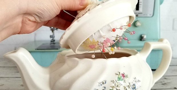 A Vintage Teapot Makes a Darling Sewing Caddy
