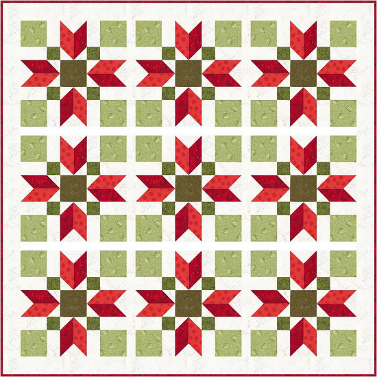 Christmas Poinsettia Quilt Block Pattern