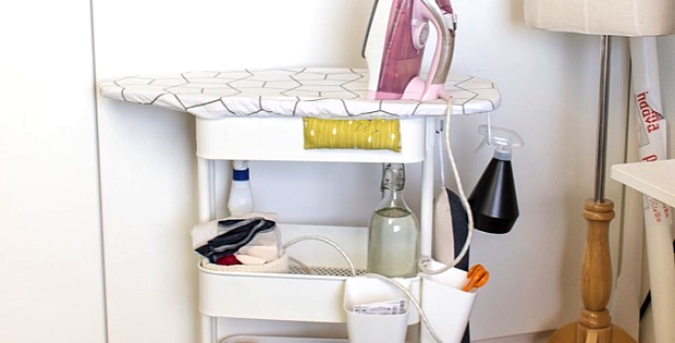 Quilting Digest - Create a rolling ironing station from a storage cart and  a tabletop ironing board. Learn how to make your own here