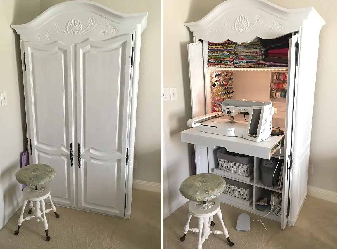 Turn an Old Armoire Into a Sewing Center