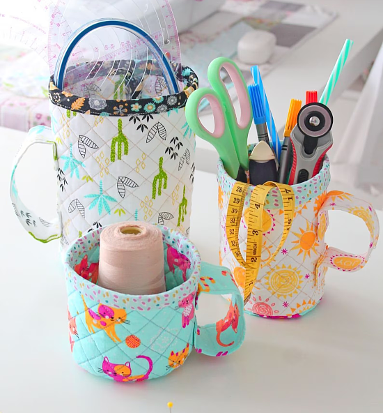 Quilted Mug Shaped Fabric Containers Tutorial