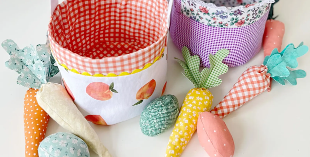 Fabric Easter Basket, Egg and Carrot Pattern