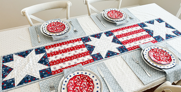 Patriotic Stars and Stripes Quilted Table Runner Pattern
