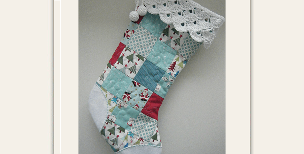 Patchwork Stocking with Crocheted Cuff