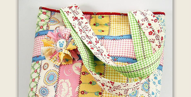 Jelly Roll Tote with Fabric Flower Pin