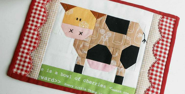 Patchwork Cow Mug Rug and Blocks