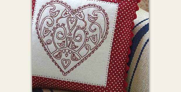Redwork Heart Cushion Pattern