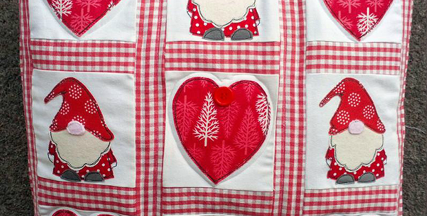 Christmas Gnomes and Hearts Pillow