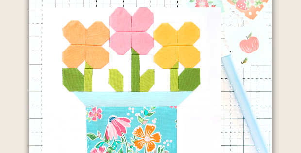 Flower Pot Spring Quilt Block Pattern