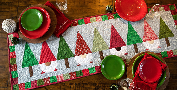 Christmas Trees and Gnomes Table Runner Pattern