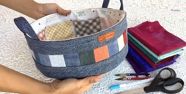 Make a Beautiful Fabric Tray from Old Jeans