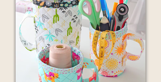 Quilted Mug Shaped Fabric Containers Tutorial