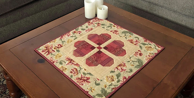 Half Log Cabin Heart Quilted Pattern