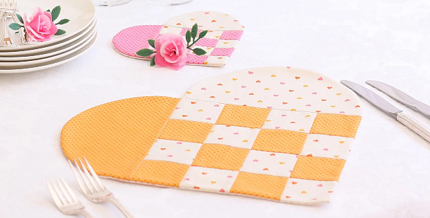 Braided Heart Coaster Mugrug and Placemat Set