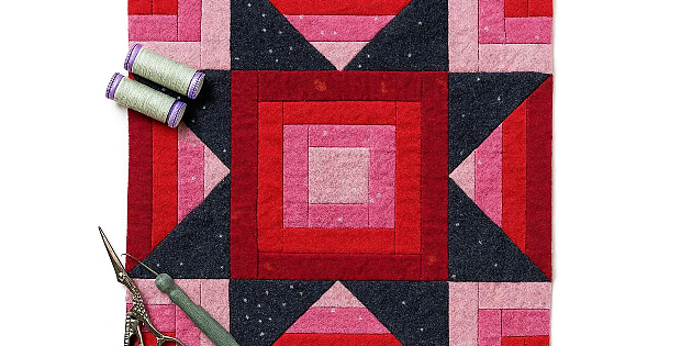 Sawtooth Star with Log Cabin Quilt Block Pattern